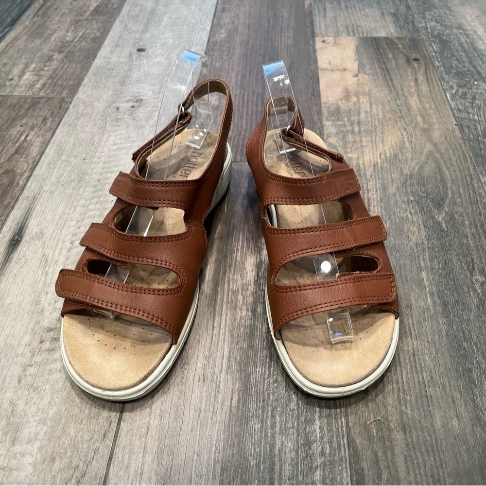 Hotter Sandals Womens Brown Leather Strappy flat Sophia Shoes US Sz 10/EU 42/UK8